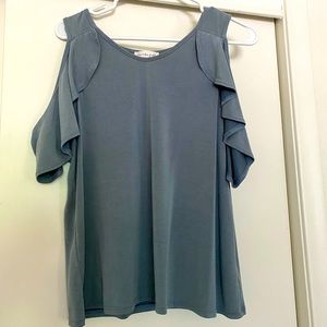 Cute blue/grey cold shoulder top!
